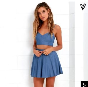 LULUS ACCOMPANY ME BLUE CHAMBRAY TWO-PIECE DRESS